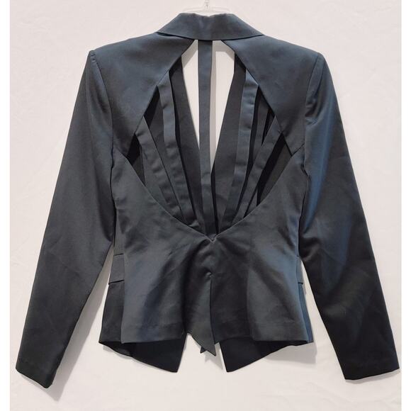 PM Collection Satin Cutout Back Cropped Blazer One Button Black Womens Size 10 - Picture 1 of 12